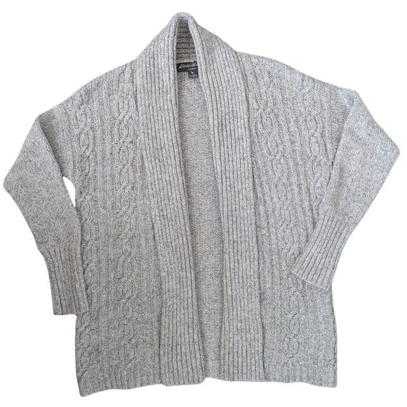 Eddie Bauer Lounge Chunky Cable Knit Cardigan Sweater Women XS/S Gray Open Front - Picture 1 of 10